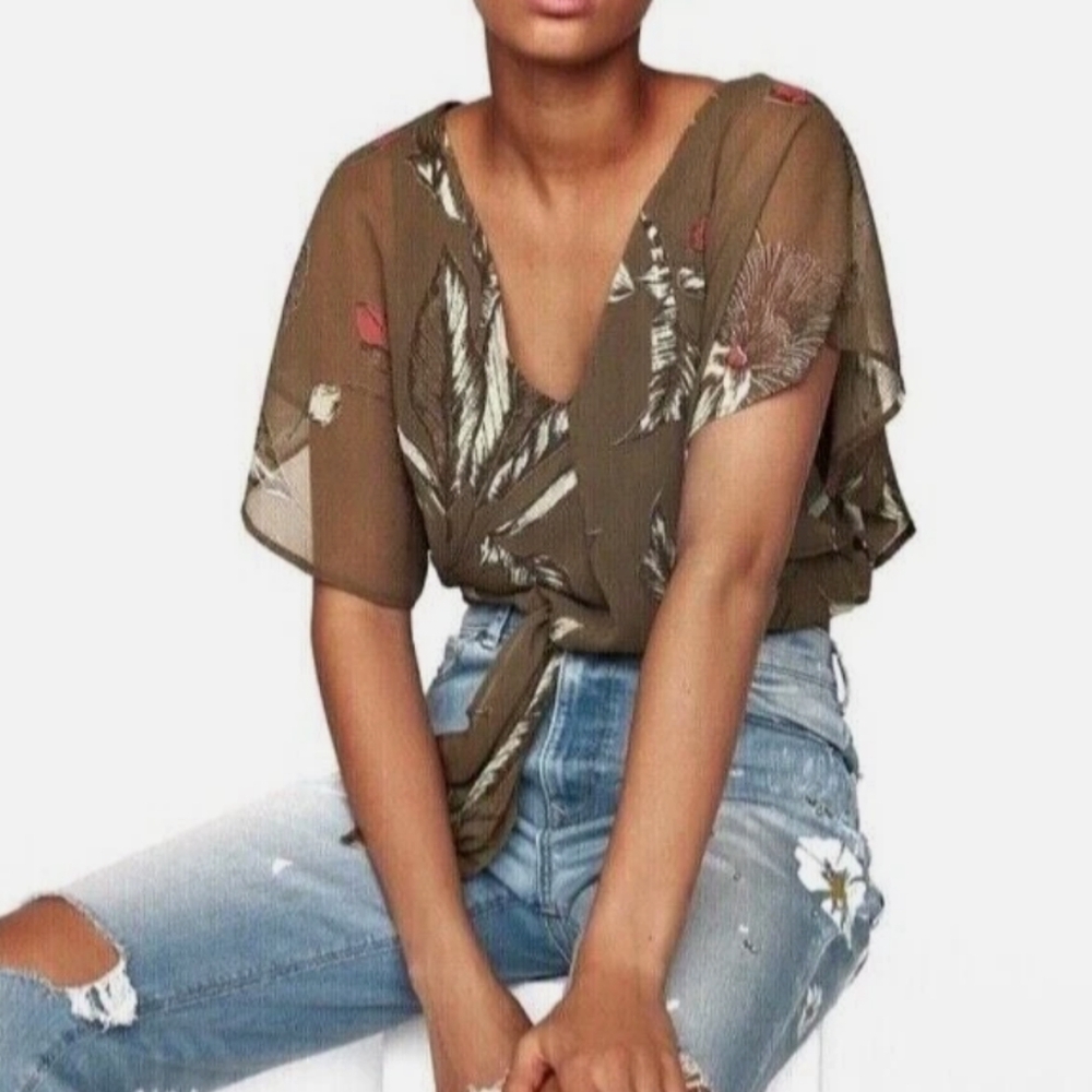 EXPRESS Button Down Floral Tie Front Crop Top Sz M